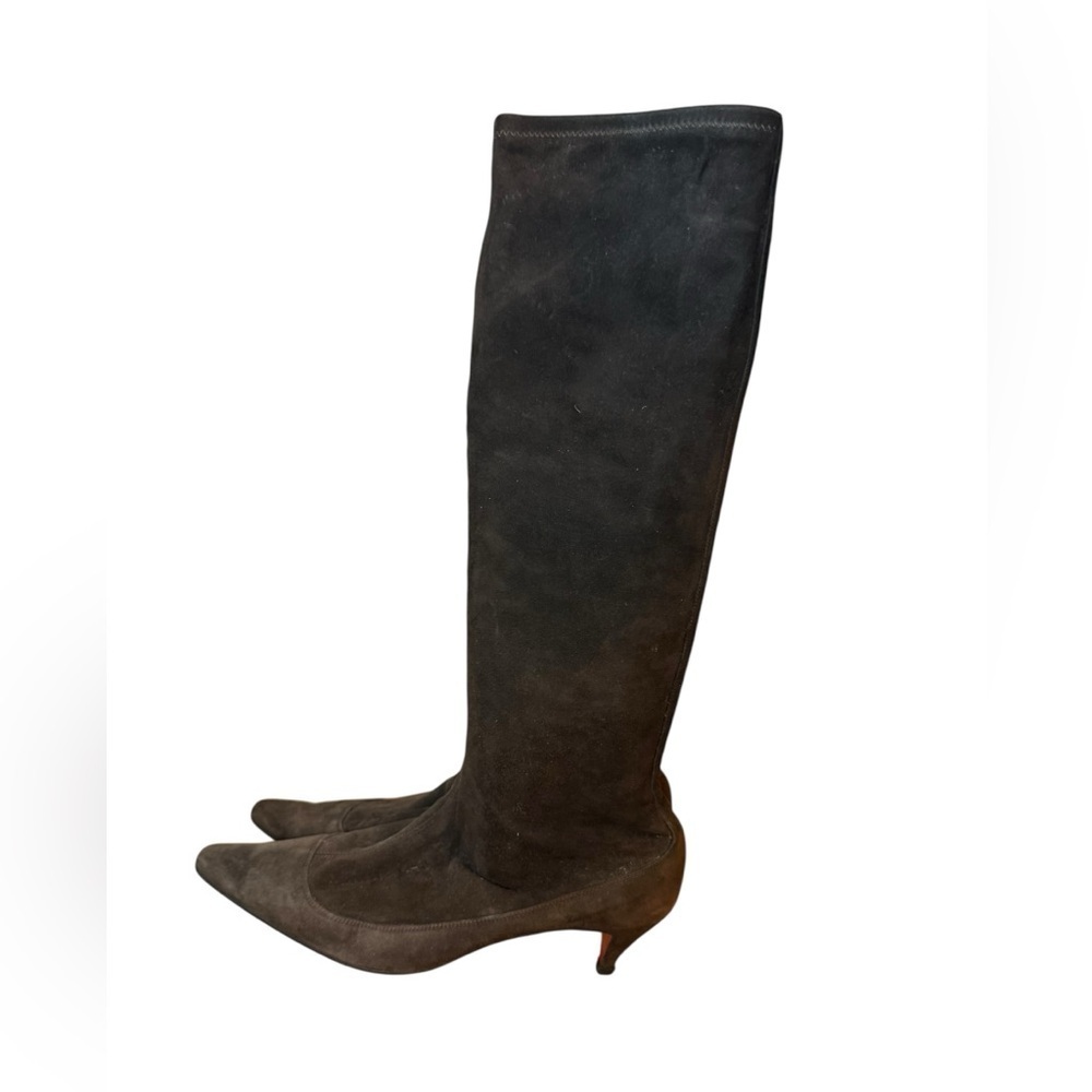 Christian Louboutin Brown Suede Pull On Heeled Boots - Picture 5 of 7